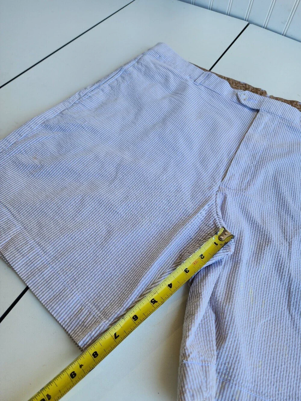 Daniel Cremieux Men’s White Beige Striped Bermuda Comfort Stretch Shorts Sz 40
